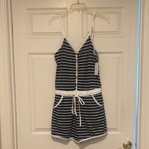 Cupshe Navy and White Striped Button-Front Romper